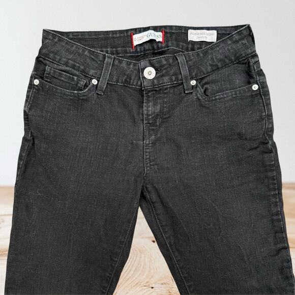 Guess Medium Rise Skinny Sarah Fit Sz 29 Womens Black Jeans Rhinestones Logo - Picture 4 of 7